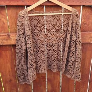 Brown crochet shrug / layering top swim cover-up